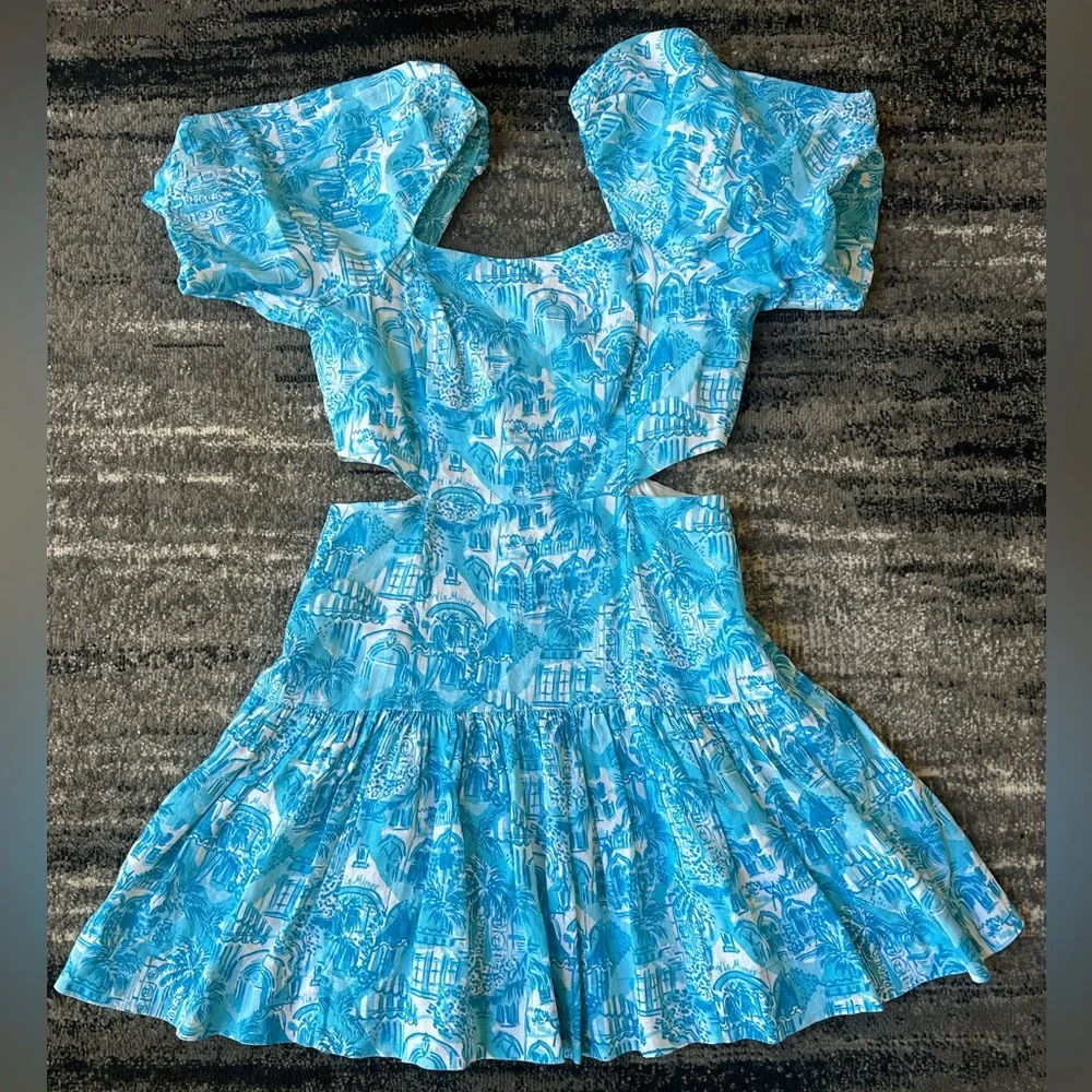 LILY PULITZER Kylanne Amalfi Blue Sunny State Of Mind Mini Dress With Cut Outs - Picture 15 of 15